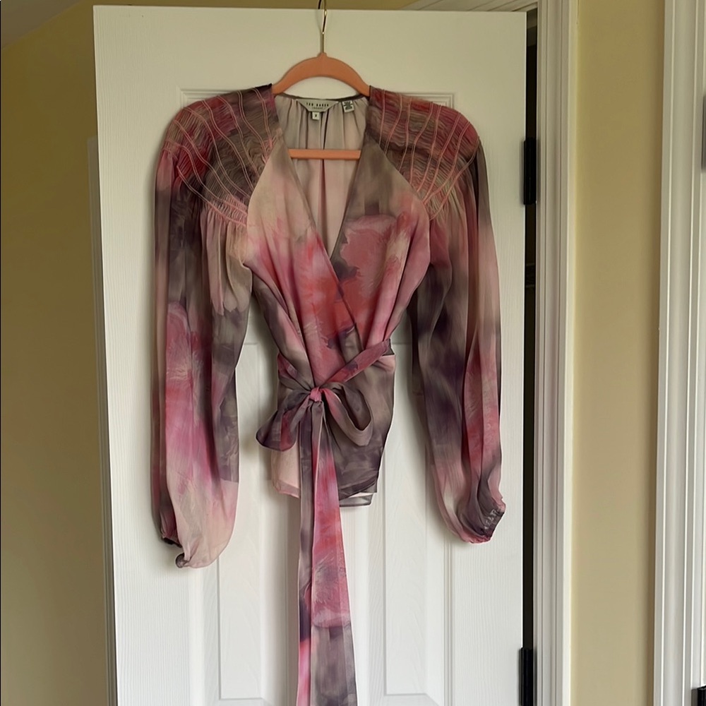 Ted Baker Elegant Pink Organza Wrap Blouse